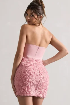 Maya | Blush Pink Floral Mesh Strapless Mini Dress