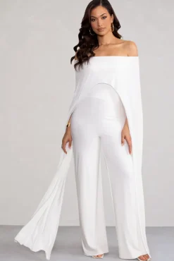 Mayara | White Bardot Cape Sleeve Jumpsuit