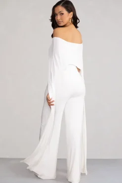 Mayara | White Bardot Cape Sleeve Jumpsuit