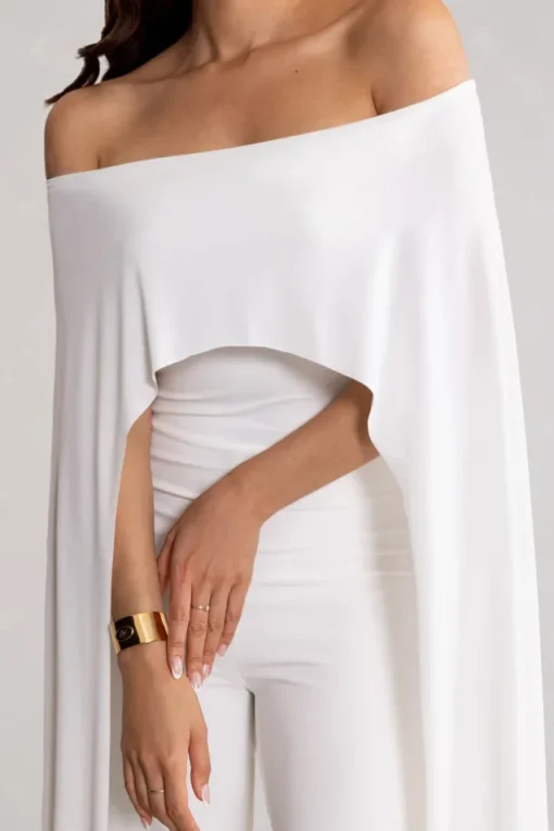 Mayara | White Bardot Cape Sleeve Jumpsuit