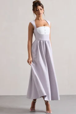 Maybelle | Mauve Square-Neck Corset Skater Maxi Dress