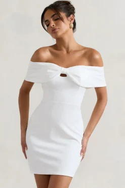 Megan | White Bow Bardot Mini Dress