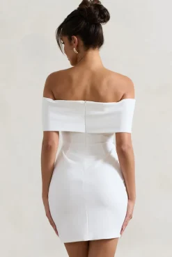 Megan | White Bow Bardot Mini Dress