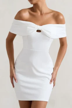 Megan | White Bow Bardot Mini Dress