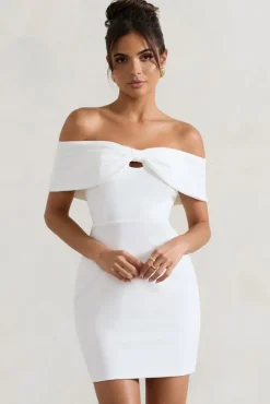 Megan | White Bow Bardot Mini Dress