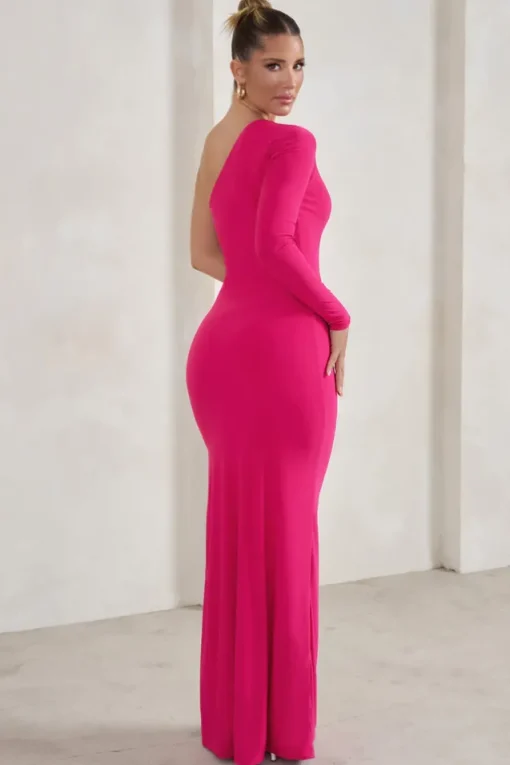 Melanie | Hot Pink One Shoulder Split Maxi Dress