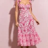 Meredith | Pink Porcelain Print Strappy Midi Dress