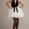 Meringue | Black Velvet Plunge-Neck Mini Dress With Tulle Skirt