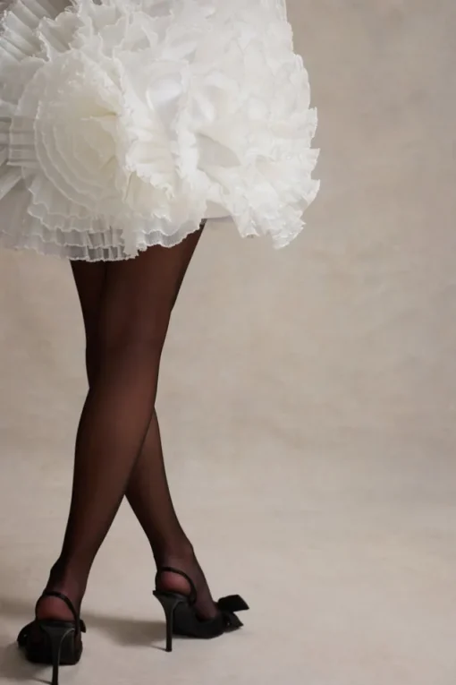 Meringue | Black Velvet Plunge-Neck Mini Dress With Tulle Skirt