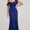 Merlot | Navy Asymmetric Draped Split Maxi Dress