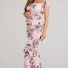 Merlot | Pink Floral Asymmetric Maternity Maxi Dress