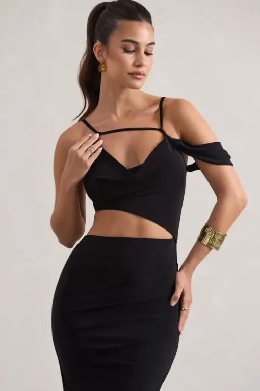 Metallica | Black Strappy Asymmetric Maxi Dress With Cut-Out