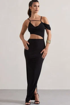 Metallica | Black Strappy Asymmetric Maxi Dress With Cut-Out