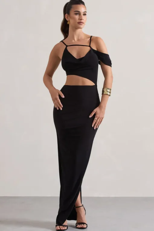 Metallica | Black Strappy Asymmetric Maxi Dress With Cut-Out