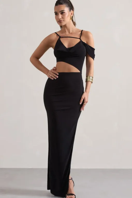 Metallica | Black Strappy Asymmetric Maxi Dress With Cut-Out