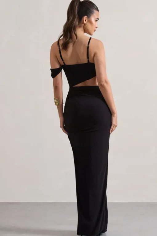 Metallica | Black Strappy Asymmetric Maxi Dress With Cut-Out