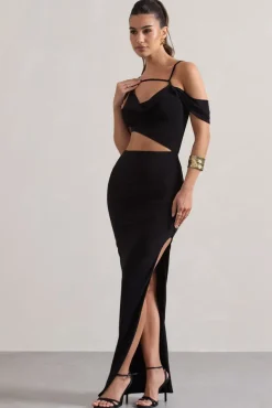 Metallica | Black Strappy Asymmetric Maxi Dress With Cut-Out