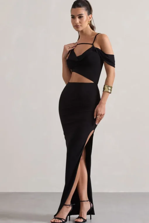 Metallica | Black Strappy Asymmetric Maxi Dress With Cut-Out