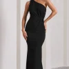Michelle | Black One-Shoulder Gathered Maxi Dress
