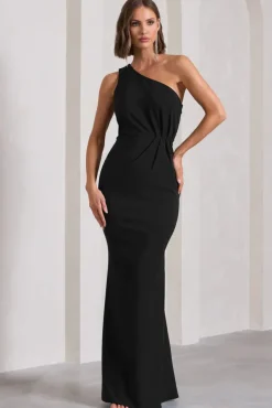 Michelle | Black One-Shoulder Gathered Maxi Dress