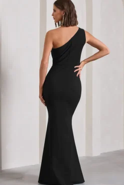Michelle | Black One-Shoulder Gathered Maxi Dress