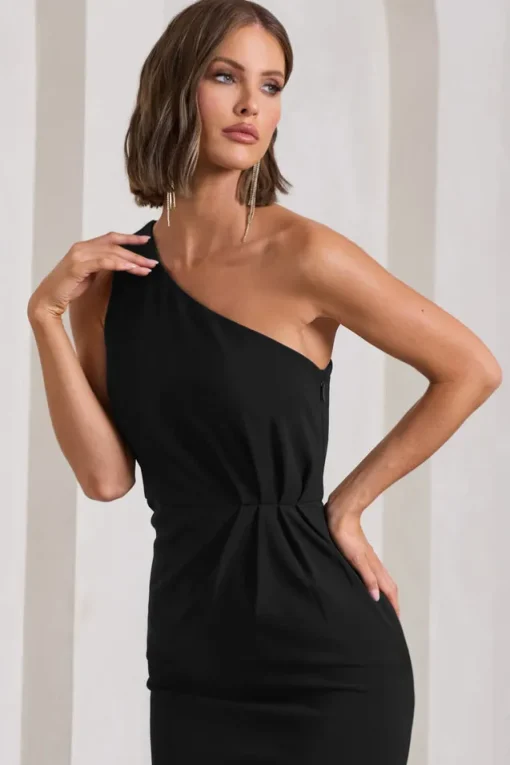 Michelle | Black One-Shoulder Gathered Maxi Dress