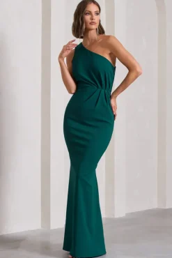 Michelle | Bottle Green One-Shoulder Gathered Maxi Dress