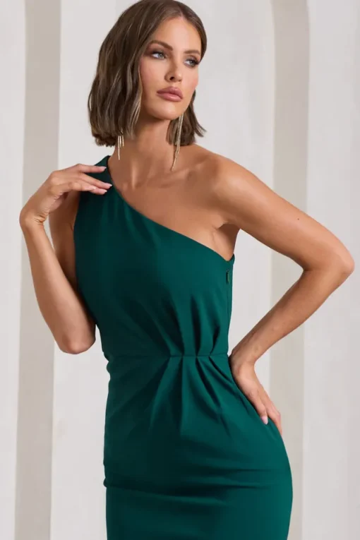 Michelle | Bottle Green One-Shoulder Gathered Maxi Dress