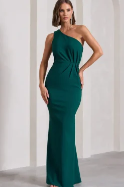 Michelle | Bottle Green One-Shoulder Gathered Maxi Dress