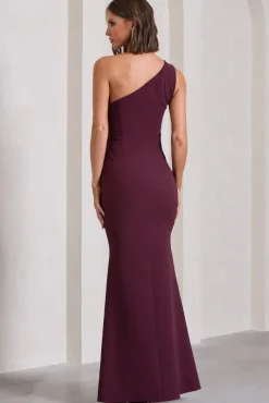 Michelle | Burgundy One-Shoulder Gathered Maxi Dress
