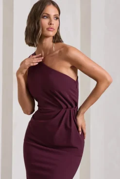 Michelle | Burgundy One-Shoulder Gathered Maxi Dress