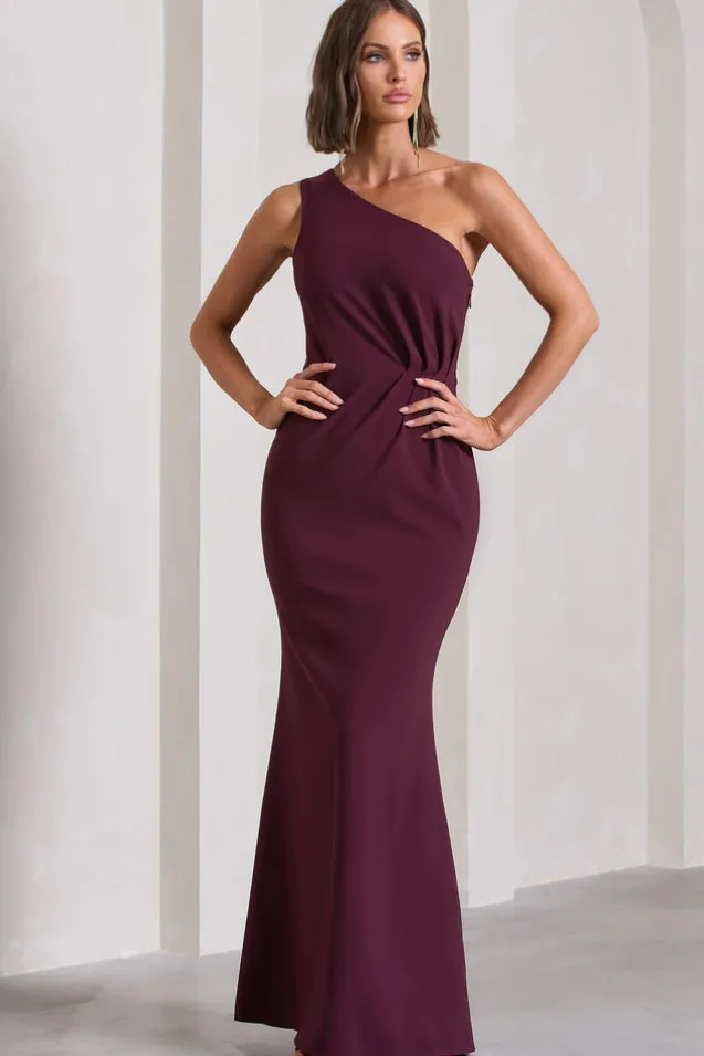 Michelle | Burgundy One-Shoulder Gathered Maxi Dress