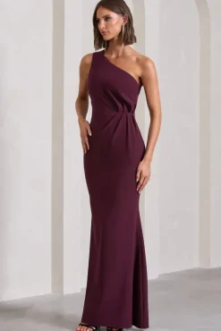 Michelle | Burgundy One-Shoulder Gathered Maxi Dress