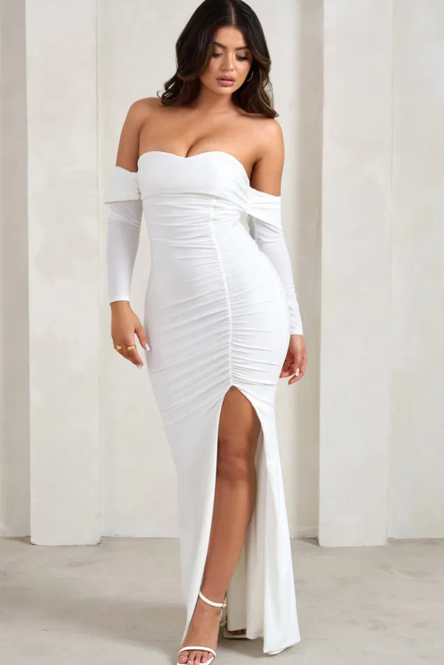 Midnight | White Draped Long Sleeve Maxi Dress
