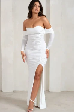 Midnight | White Draped Long Sleeve Maxi Dress