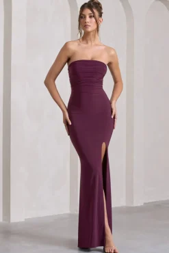 Midnight Calling | Plum  Bandeau Split Lace-Up Maxi Dress