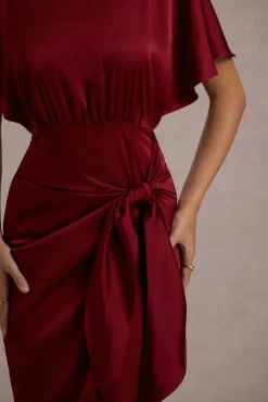 Mika | Port Satin Short-Sleeve Wrap Maxi Dress