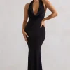Milani | Black Backless Cowl Neck Fishtail Maxi Dress