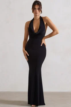 Milani | Black Backless Cowl Neck Fishtail Maxi Dress