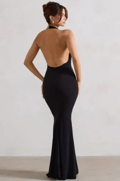 Milani | Black Backless Cowl Neck Fishtail Maxi Dress