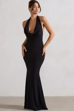 Milani | Black Backless Cowl Neck Fishtail Maxi Dress