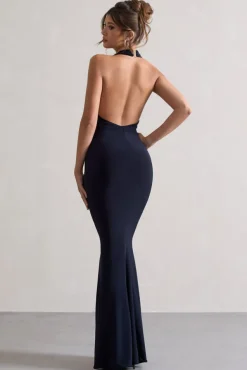 Milani | Navy Backless Cowl Neck Fishtail Maxi Dress