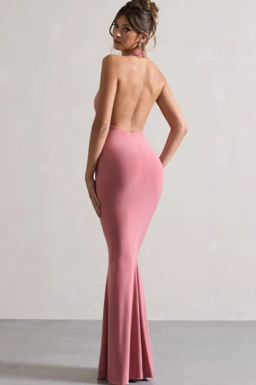 Milani | Pink Backless Cowl Neck Fishtail Maxi Dress