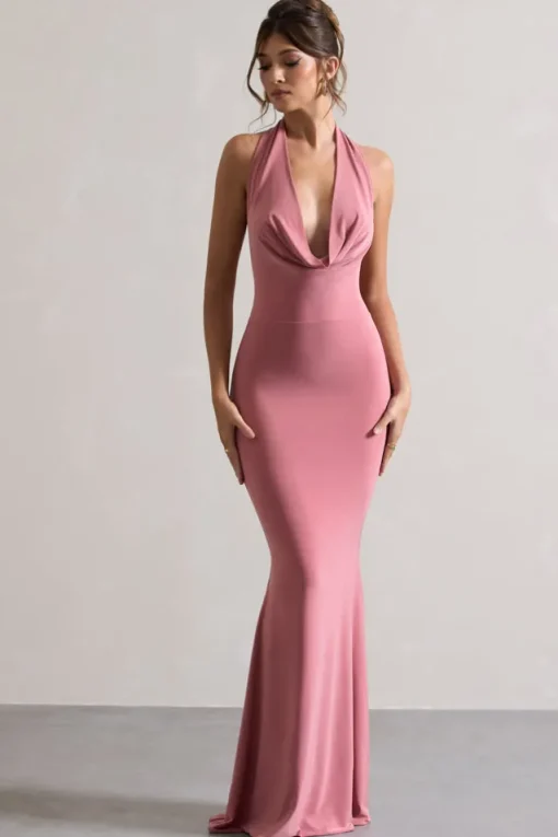 Milani | Pink Backless Cowl Neck Fishtail Maxi Dress