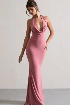 Milani | Pink Backless Cowl Neck Fishtail Maxi Dress