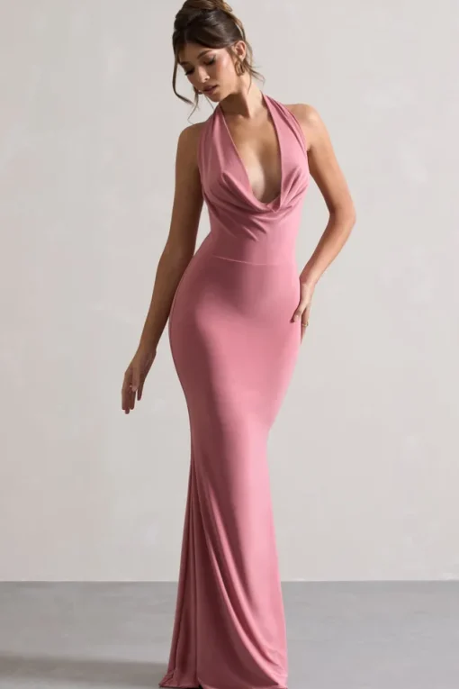 Milani | Pink Backless Cowl Neck Fishtail Maxi Dress