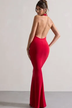 Milani | Red Backless Cowl Neck Fishtail Maxi Dress