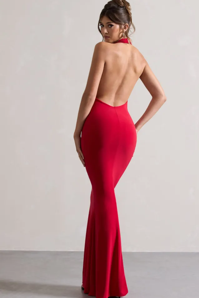 Milani | Red Backless Cowl Neck Fishtail Maxi Dress