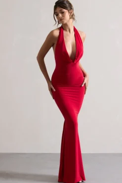 Milani | Red Backless Cowl Neck Fishtail Maxi Dress