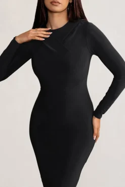 Milania | Black Backless Long Sleeve Maxi Dress with Hood
